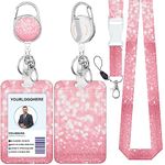 Badge Lanyard and ID Badge Holder, Retractable Badge Reels with Carabiner Reel Belt Clip, Strap Lanyard with Lobster Clasp for Badge Holders, Nurse Teacher Office Gifts (BLC-Pink Sakura-a)