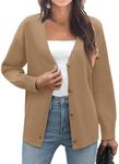 Zeagoo Women's Oversized Button Cardigan Sweaters 2024 Fall Open Front Lightweight Cardigans V Neck Loose Knit Outwear Khaki