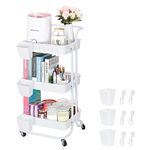 Bemece 3 Tier Trolley, Storage Trolley on Wheels with PP Draining Basket for Kitchen Bathroom Laundry and Office(white)