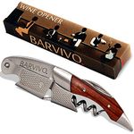 Professional Waiters Corkscrew by Barvivo - This Wine Opener is Used to Open Beer and Wine Bottles by Waiters, Sommelier and Bartenders Around The World. Made of Stainless Steel and Natural Rosewood.