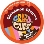 Crazy Cups Flavored Cinnamon Churro Single Serve Coffee for Keurig K-Cups Machines, Medium Roast in Recyclable Pods, 22 Count (Pack of 1)