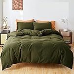 FANSTIVE Duvet Cover Set King Size, 100% Washed Cotton, Linen Like Super Soft and Breathable, 3 Pieces Olive Green Bedding Duvet Covers, Farmhouse Comforter Cover with Zipper Closure(No Comforter)