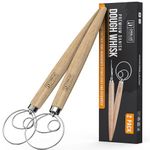 ORBLUE Danish Dough Whisk 13,5"- Stainless Steel Hand Mixer Blender for Baking Bread, Pizza, Cake, Cookie Dough - Wooden Kitchen Food Mixer & Egg Whisk for Bread Making 2-Pack