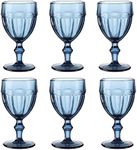 EAST CREEK | Set of 6 Colored Water Glasses with Stem | Vintage Look for Weddings, Parties, Daily Use | Footed Iced Beverage Goblets | Navy Blue