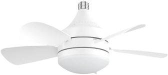 E27 Socket Fan Light - 3 Colors Stepless Dimmable, 18-inch Screw in Ceiling Fan with 3 Speeds for Bedrooms, Kitchens, Laundry, Garages - White