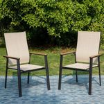 PHI VILLA Outdoor Stackable Dining Chairs Set of 2（Beige,Lightweight Aluminum Frame with Textilene Fabric & Wider Armrest,Easy to Store,Patio Chairs for Garden,Lawn