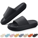 BHFRGAS Cloud Sliders Women Men，Cloud Slippers with Thick Outsole，Non-Slip Soft Summer Mens Womens Slippers Flip Flops，Shower Bathroom Slippers Pillow Slides for Beach,Pool and Outdoor，Black, 6-7 UK