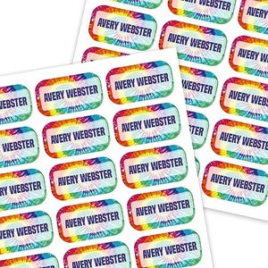 80pcs Color Stick on Name Labels Personalized for Clothing, School Bags, Bottles & More - Laundry Safe Adhesive Precut 1”x0.6” Custom Tags for Nursing Home & Outdoor Camp Activities – Tie Dye