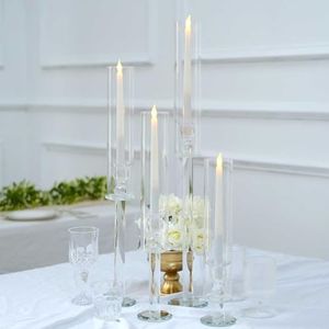 Efavormart Set of 4 | Clear Crystal Glass Hurricane Taper Candle Holders with Tall Cylinder Chimney Tubes - 14", 18", 22", 26"