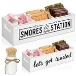 PICKKROSS S'Mores Station With Mason Jar, Farmhouse S'mores Bar Holder with Handle, 4 Section Smores Caddy & Smores Accessories Organizer, Smores Maker Container Box for Smores Kit, Smores Tray