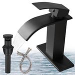 BATHLAVISH Matte Black Bathroom Faucet Waterfall Single Hole Single Handle with Pop Up Drain with Overflow Modern Lavatory Vanity Sink 1 or 3 Hole Deck Mount