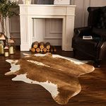 BENRON Large Cowhide Rug Accent Western Rug Stylish Cow Rug 5.3x6.2ft Rugs for Living Room Bedroom Area Rug Cute Animal Rug Premium Cow Print Rug Man Cave Faux Leather Carpets,Khaki Brown