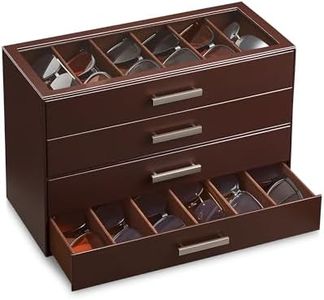 ProCase 24 Slots Sunglasses Organizer, 4-Layer Eyeglass Holder with Clear Glass Lid, PU Leather Glasses Storage Display Case for Men Women -Espresso