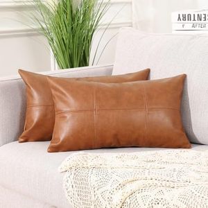 Mandioo Juego de 2 Fundas de Cojín Decorativas Clásicas de Piel Sintética a Cuadros Cosidas a Mano Fundas Cojines 30 x 50cm Modernas Lujosas para sofá Sillas de Sala Estar para Exteriores,Marrón