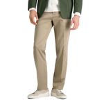 Haggar Men's No Iron Classic Fit Expandable Waist Flat Front Pant, Khaki, 34Wx32L