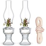 2 Pieces Rustic Oil Lamp Lantern Large Classic Kerosene Lamp Vintage Glass Kerosene Lamp Chamber Oil Lamps with 6.6 ft Extra Oil Lamp Wick for Indoor Use Home Decor Lighting
