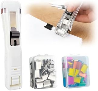 Portable Binder Clip Stapler, 2026 New Reusable Portable Paper Clam Clip Dispenser, 100 Metal Refill Clips (50 Silver + 50 Color) for Home, School, Desk Office (White-1PCS)