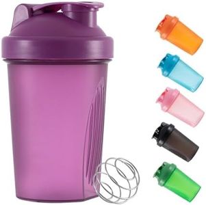 Shaker Bottle For Protein Powder Mixed Plastic Workout Water Bottle 400 ml with Mixball Non-Leak Cap Shaker Cups for Fitness Sports Gym Supplement Drinks Bottles (Purple)