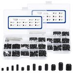 JROUTH 1000pcs Metric + Standard SAE Allen Head Socket Hex Grub Screw Set 12.9 Carbon Steel Internal Hex Drive Cup-Point Screws Assortment Kit (M3-M8, 1/8"-40 to 5/16"-18)