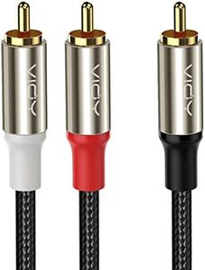VIOY Câble Audio RCA 1 Mâle vers 2 Mâle (2M), Subwoofer Câble Nylon Tressé Plaqué or Connecteur Numérique Y Cinch RCA pour Home Cinéma, récepteur AV, Amplificateur etc