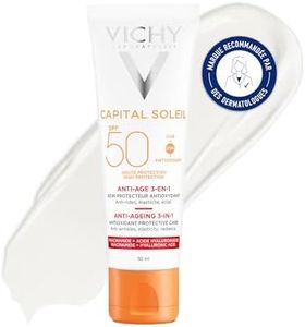 Vichy, Capital Soleil, Soin Anti-Âge 3-en-1, SPF50, Illumine & Protège, Enrichi en Camu Camu & Kombucha, Pour Tous Types de Peau, 50 ml