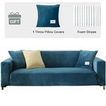 LiveGo Upgraded Thick Velvet Sofa Covers, Couch Cover for 1 2 3 4 Seater, High Stretch and Non-Slip Sofa Slipcovers for Living Room (A Free Pillowcase Gift)