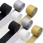 YSSAI Crepe Paper Streamers 8 Rolls 656ft Tassels Streamer Silver White Black and Gold Party Streamers Garland Hanging Backdrops Decorations for Birthday Wedding Graduation Baby Shower Party Decor