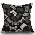 Smooffly Throw Pillow Cover Home Decor Video Game Controller Background Gadgets Pattern Black White Pillow Case Decorative 18 x 18 Inches Outdoor Cushion Couch Sofa Pillowcase 45x45cm