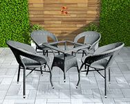 Corazzin Garden Patio Seating Chair And Table Set Outdoor Balcony Garden Coffee Table Set Furniture With 1 Square Table And 4 Chairs Set (Grey) - Rattan, 32 Inch, 19 Inch