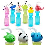 Party Propz Birthday Return Gifts For Kids -Set Of 5Pcs Sippers|Animal Shape Straw Sipper Bottle For Kids|Kids Return Gifts For Birthday|Straw Bottle For Kids Multicolor - Vinyl, 400 Ml