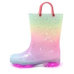 Kids Toddler Light Up Rain Boots Girls Waterproof Outdoor Glitter Rain Shoes with Easy Wear Handles Size 8