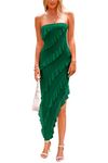 PRETTYGARDEN Women's Summer Long Formal Cocktail Dress Strapless Tube Asymmetrical Ruffle Maxi Bodycon Dresses (Dark Green,Small)