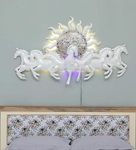 Vfrills Metal White Seven Running Horses with Sunrise Wall Hanging Decor Living Room (48 * 28 Inches)