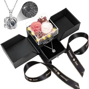 2 Preserved Real Rose with Heart I Love You Necklace- Eternal Rose Birthday Gifts for Women Wife Girlfriend Her Mom on Festivals Gifts Christmas Valentines Mothers Day Anniversary-Peach Pink White