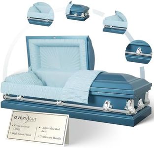 Overnight Caskets Spartan Collection Funeral Casket Blue with Light Blue Interior - 20 Gauge Steel - Fully Appointed Adult Casket - Coffin Featuring a Crepe Interior Lining w/Pillow & Throw Set