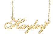 18k Gold Plated Hayley Name Necklace Heart Charm Pendant Stainless Steel Graduation Jewelry for Womens Teens 16"