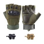 CubePlug Mens Breathable Padded Fingerless Motorcycle Gloves Half Finger Gloves for Cycling Hiking Climbing Outdoor Sports (Olive Green, M)