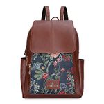 THE CLOWNFISH Minerva Faux Leather & Tapestry Women's Standard Backpack College School Bag Casual Travel Standard Backpack For Ladies Girls (Navyblue- Floral), 10 Litre