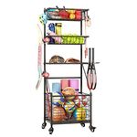 INGIORDAR Garage Storage Organization Sports Equipment Organizer Ball Rack Outdoor Rolling Cart with Baskets Hooks and Wheels，Black