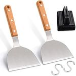 Leonyo Metal Spatula Set of 3, Stainless Steel Griddle Hamburger Spatula Turner Plus Cleaning Brush, BBQ Tools for Flat Top Hibachi Teppanyaki Skillet Cooking Frying Grilling Indoor & Outdoor