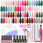 PEACECOLOR Gel Nail Starter Kit with Nail Lamp and Drill, 35 Colours Soak Off Gel Nail Polish Set with Golden Sliver Matte Top Coat Manicure Tools, Nail Kits Full Set for Beginners Women Home DIY