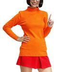 Spadehill Women Halloween Two Piece Turtleneck Adult Velme Cartoon Costume Funny Loose Fit Cosplay Long Sleeve Suit Orange Red XS