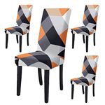 BRIDA® Stretchable Floral Printed Dining Chair Covers Elastic Chair Seat Case Protector, Slipcovers (4 Chair Cover, Orange Geometric)