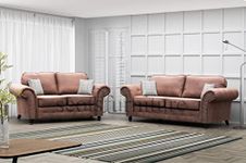 MK Sofas Oakland Tan Brown Faux Leather Sofa Sets – Sofas for Living Room 3 Plus 2 Seater Leather - conservatory furniture in Genuine Leather Sofa For Drawing Room, Bedroom & Office