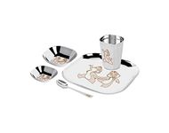 MARWALL 5 Pcs Cartoon Laser Print Stainless Steel Kids Dinner Set-Square(2 Bowls, 1 Glass, 1 Spoon, 1 Plate)