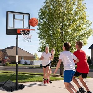 ADVWIN Basketball Hoop Stand, 2 to 2.5M Height Adjustment Portable Indoor Outdoor Basketball Hoop Stand System w/2 Wheels, Fillable Base