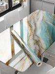 ABTER 0619 New Vinyl Marble Wallpaper Peel and Stick Waterproof Wallpaper for Home Kitchen Countertop Cabinet Furniture Oil Proof Kitchen Stickers (60X200) (New Sky Gold 01)