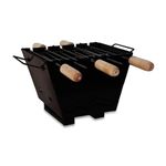 Amazon Brand - Umi FireGrill Tabletop Barbeque Grill with Accessories for Home - Portable, Charcoal Griller BBQ with 5 Wooden Skewers, 1 Tong, 2 Pack of Spices