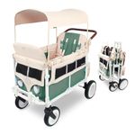 WONDERFOLD Volkswagen Quad Stroller Wagon (4 Seater) - Collapsible Wagon Stroller with VW Bumper, Functioning Headlights, and All-Terrain XL Wheels, Sage Green