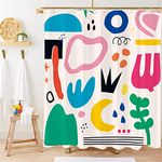 Miyotaa Abstract Colorful Kids Cute Shower Curtain Set 60Wx71H Inches Matisse Aesthetic Simple Minimalist Girl Mid Century Graffiti Polyester Waterproof Cloth Bathroom Curtain with 12 Hooks